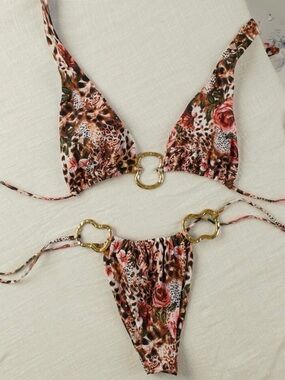 Leopard print bikini with gold detail